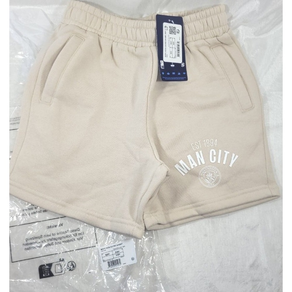 Manchester City MCFC Kids Coord Sweat Shorts - Oatmeal Beige - Size 8-9 Years